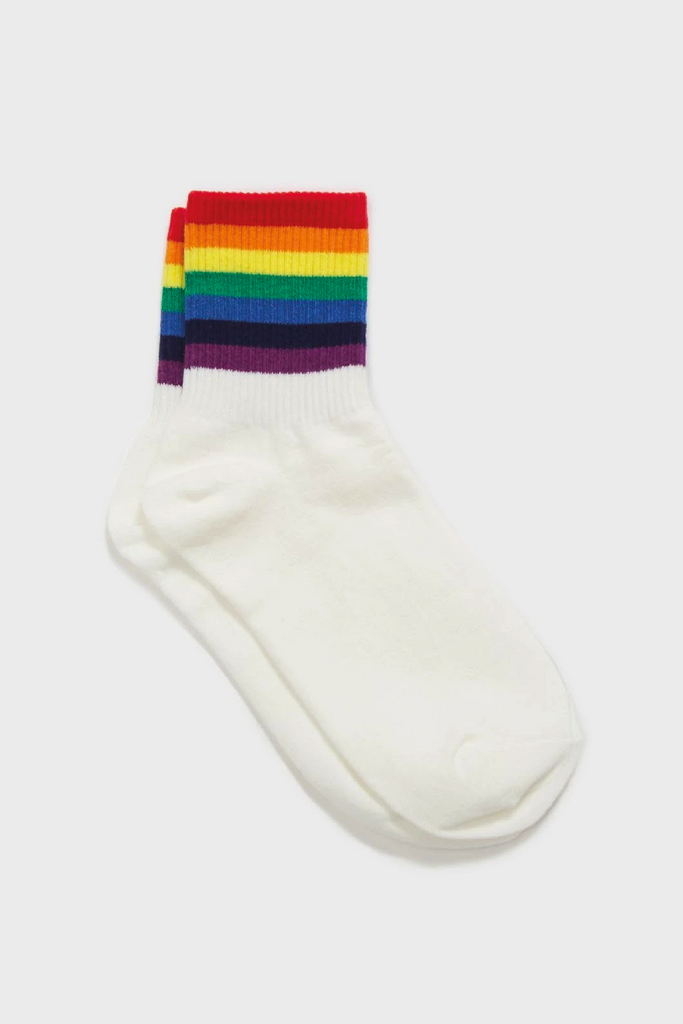 White rainbow ankle stripe socks_1