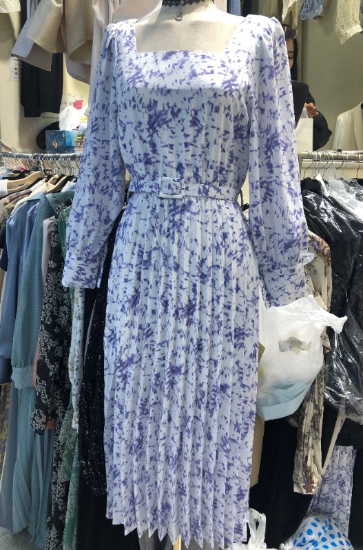 Lilac and ivory tie dye belted pleated maxi dress_1