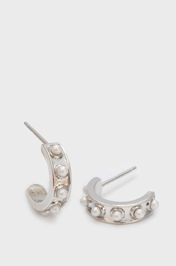 Silver dotted pearl mini hoops_1