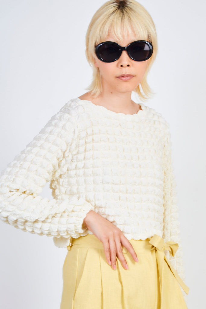 Ivory textured puff long sleeve top_1