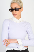 Lilac V back cross front knit top_1