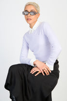 Lilac V back cross front knit top_5