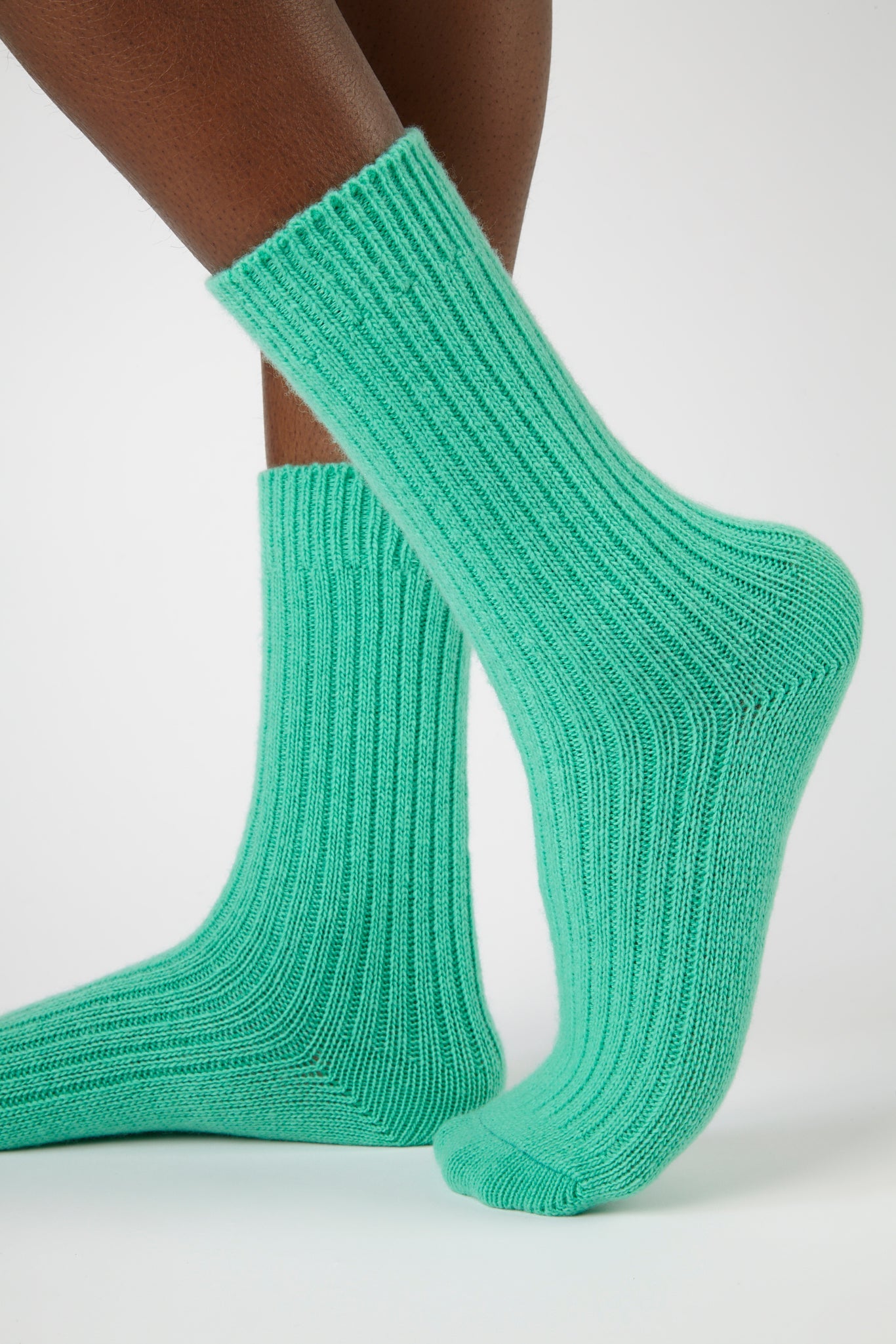 Mint green thick ribbed cashmere blend socks