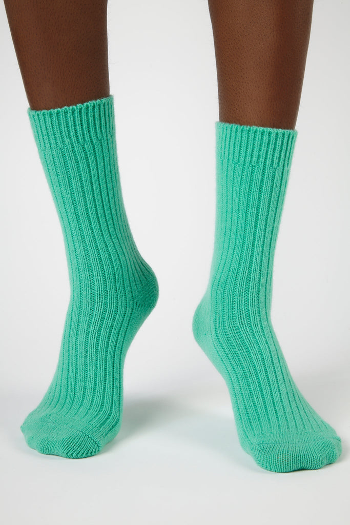 Mint green thick ribbed cashmere blend socks_4