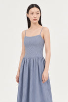 Navy blue gingham ruched back dress_3