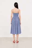 Navy blue gingham ruched back dress_2