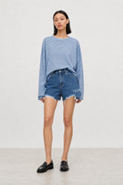 Light blue and navy horizontal double stripe long sleeve tee_4