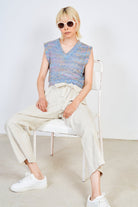 Oatmeal linen tie waist trousers_4