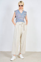 Oatmeal linen tie waist trousers_3