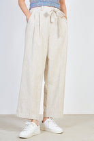 Oatmeal linen tie waist trousers_1