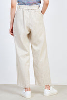 Oatmeal linen tie waist trousers_2