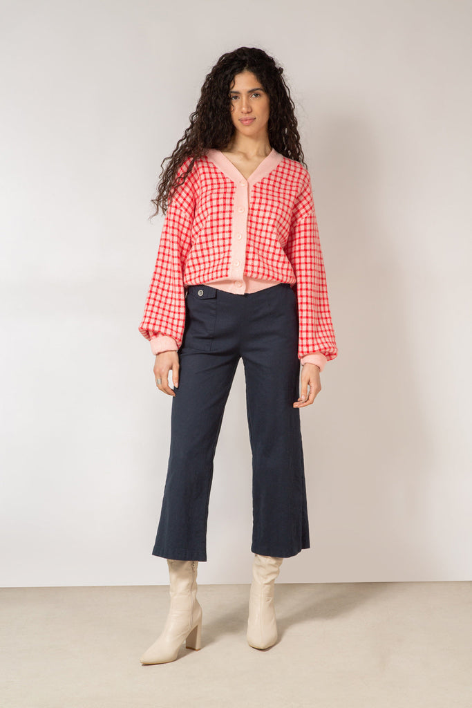 Pink and red gingham check cardigan_10