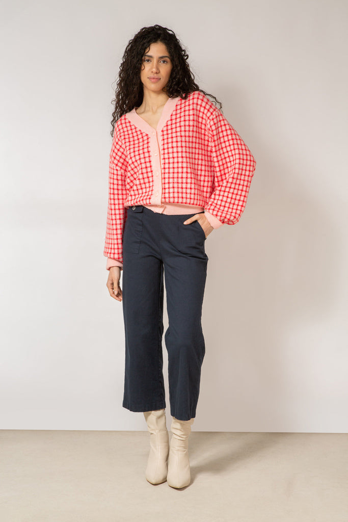 Pink and red gingham check cardigan_3