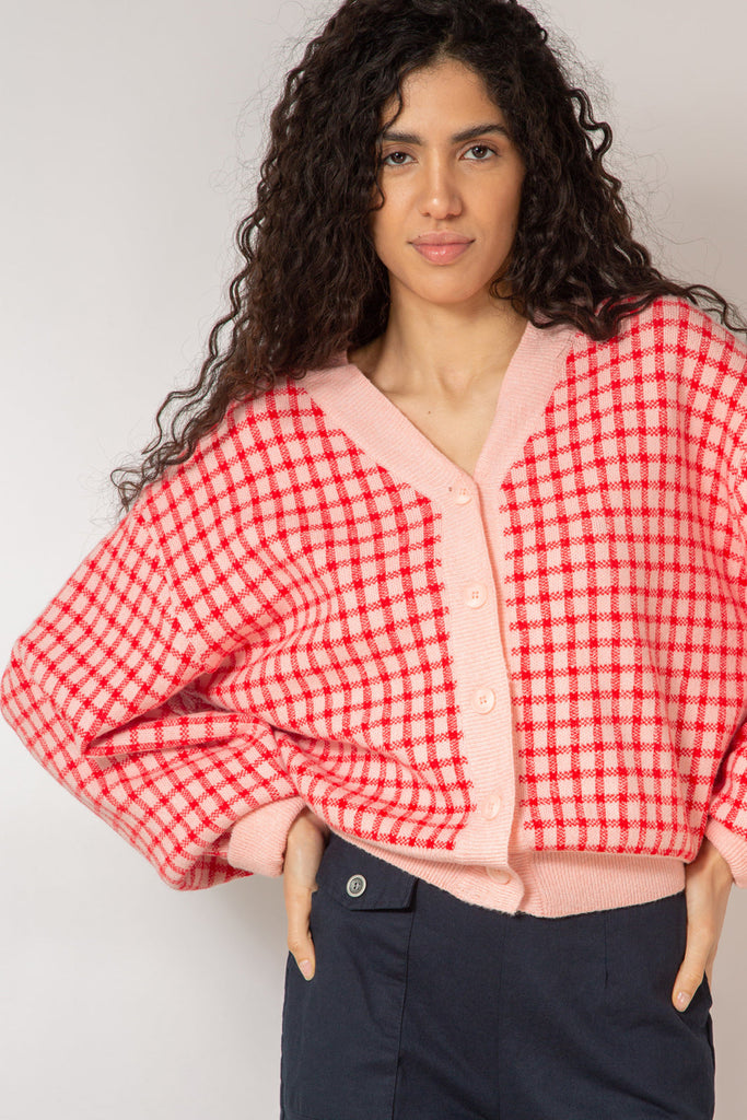 Pink and red gingham check cardigan_1