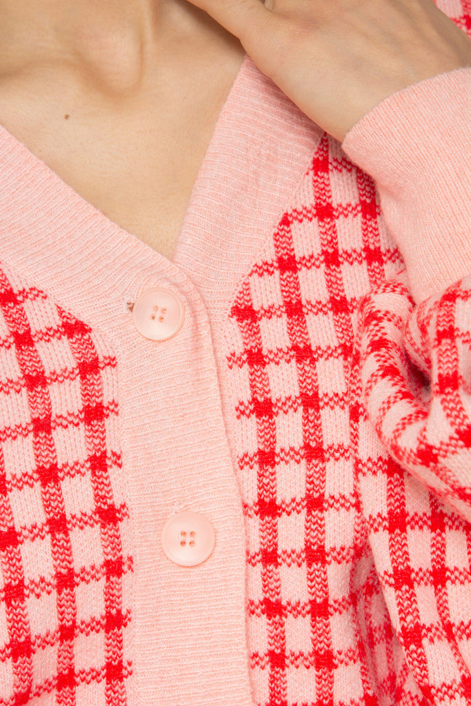 Pink and red gingham check cardigan_5