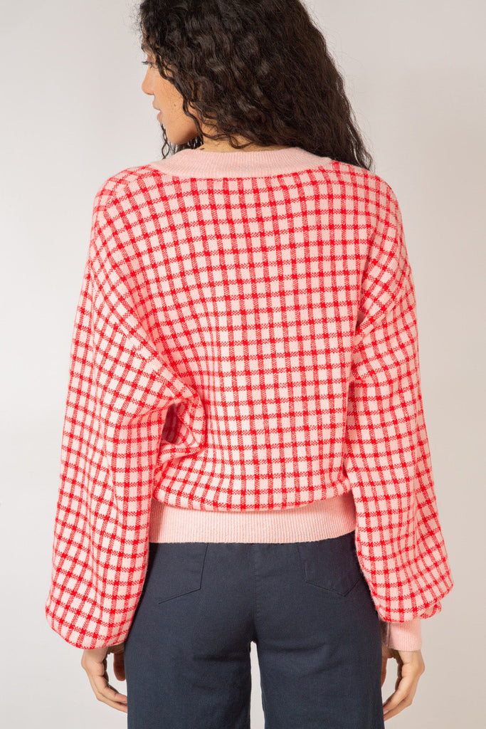 Pink and red gingham check cardigan_11