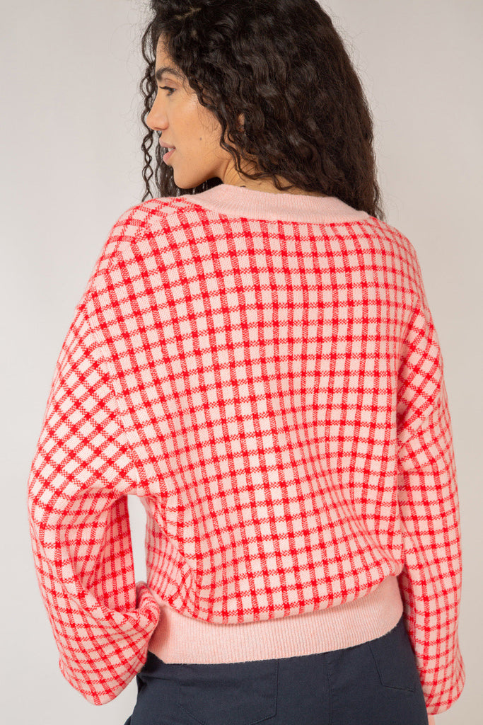Pink and red gingham check cardigan_4