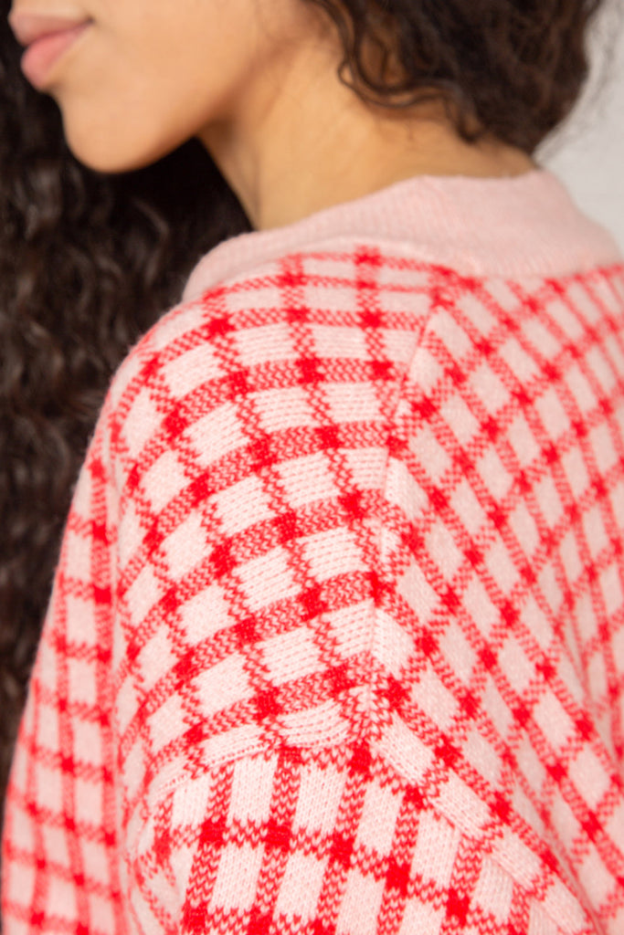 Pink and red gingham check cardigan_9