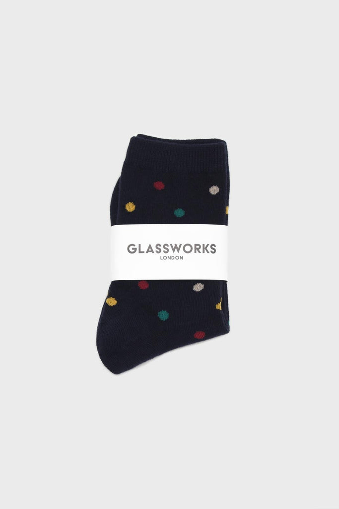 Navy rainbow polka dots socks_3