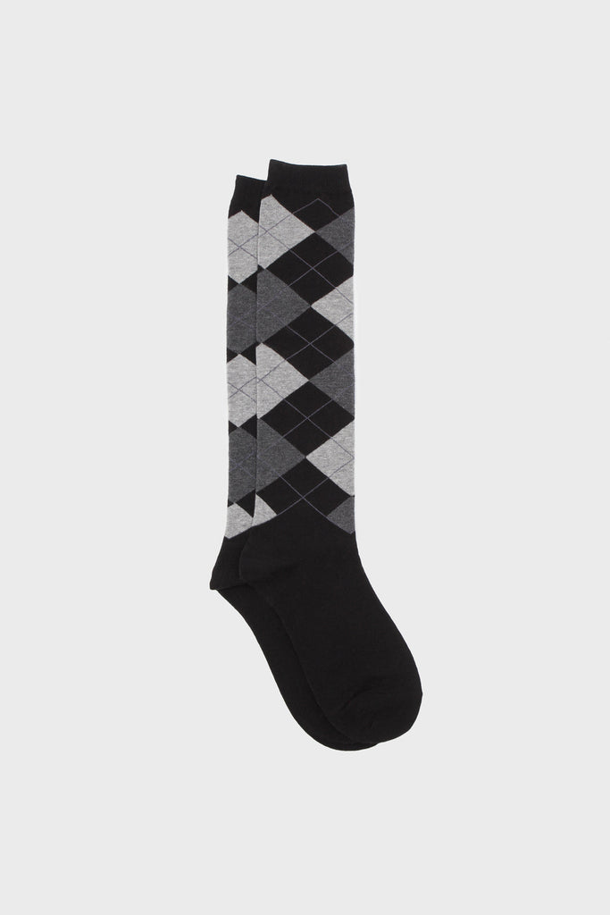 Black argyle knee high socks_1