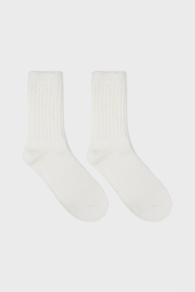 White ribbed cashmere wool blend socks_2