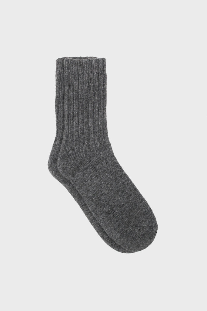 Grey ribbed cashmere wool blend socks_1