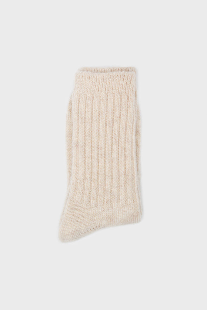 Cream ribbed cashmere wool blend socks_4