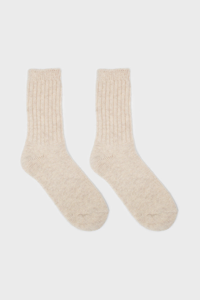 Cream ribbed cashmere wool blend socks_2