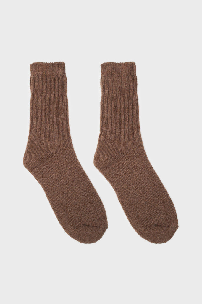 Dark beige ribbed cashmere wool blend socks_2