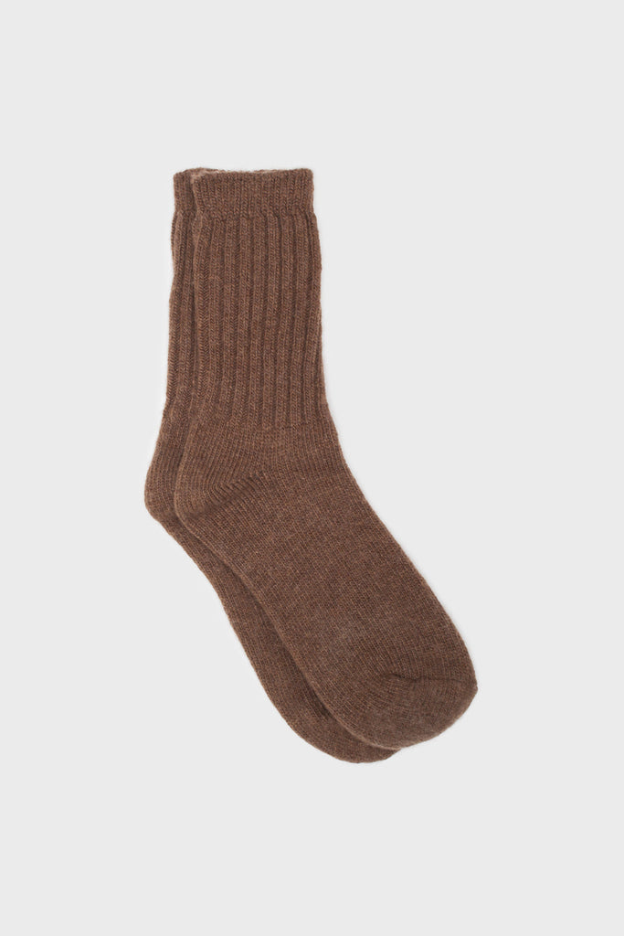 Dark beige ribbed cashmere wool blend socks_1