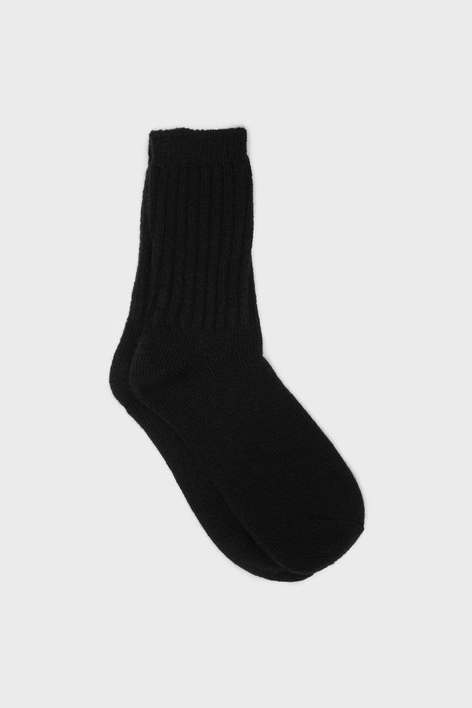 Black ribbed cashmere wool blend socks_1