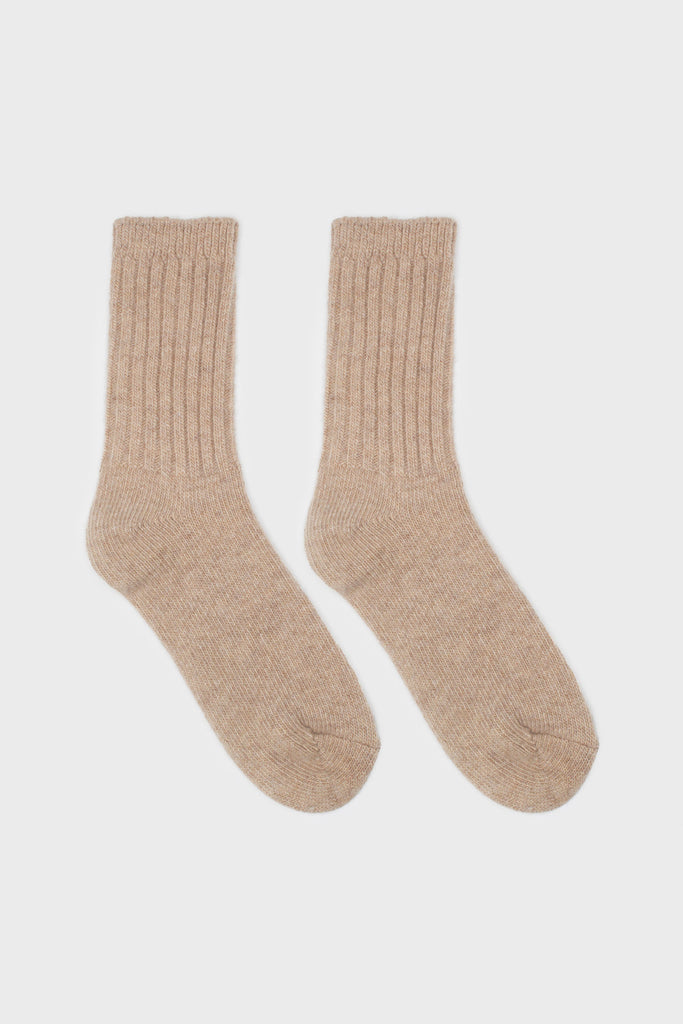 Oatmeal ribbed cashmere wool blend socks_2