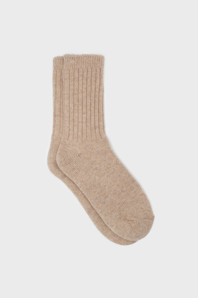 Oatmeal ribbed cashmere wool blend socks_1