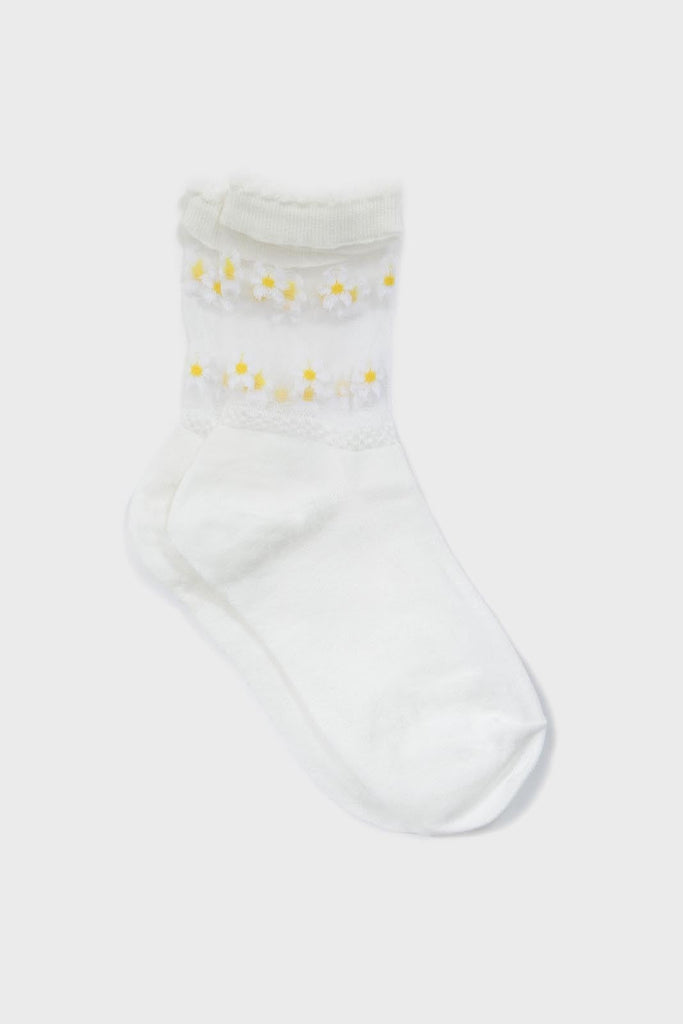 White sheer daisies ankle block socks_1