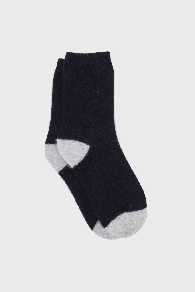 Navy and grey furry color block angora socks_3