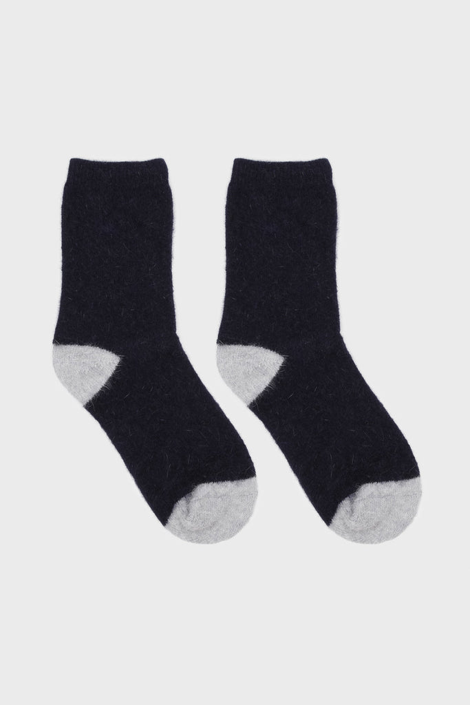 Navy and grey furry color block angora socks_1