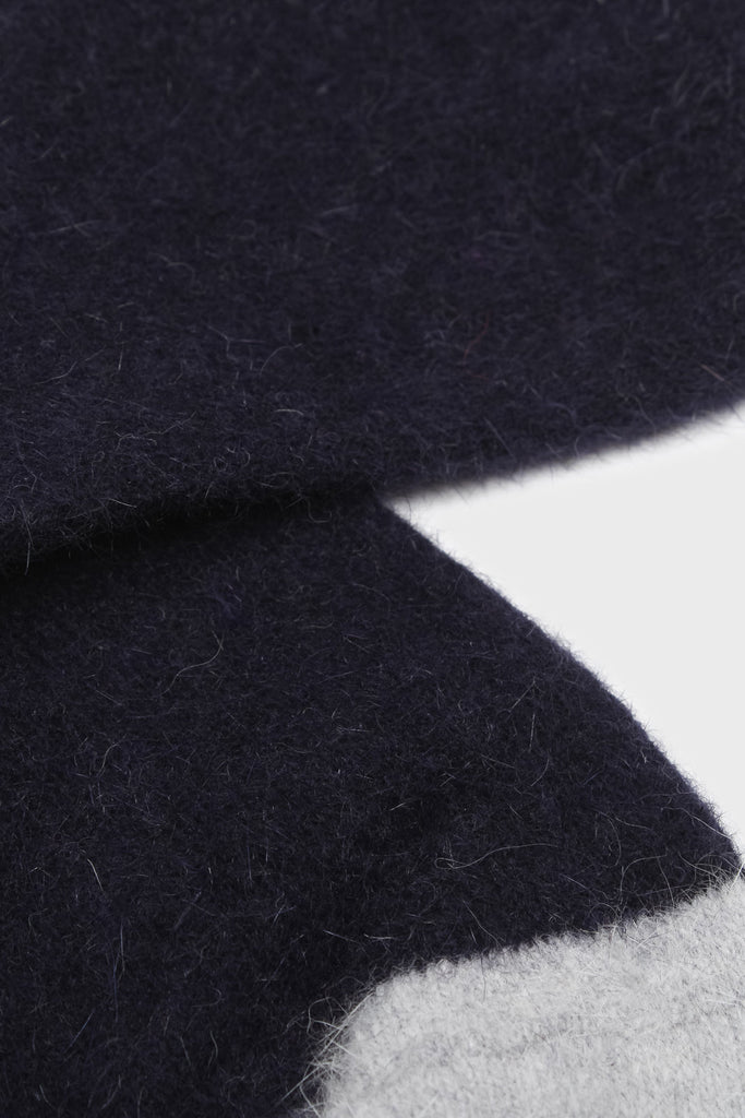 Navy and grey furry color block angora socks_2