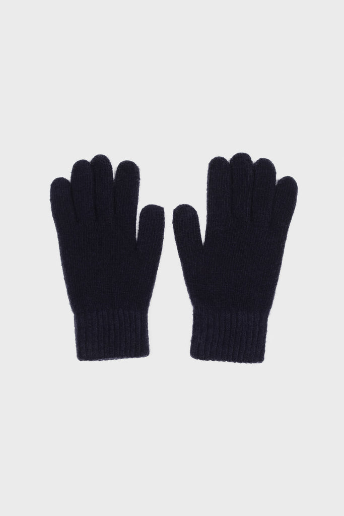 Navy blue smooth wool blend gloves_1