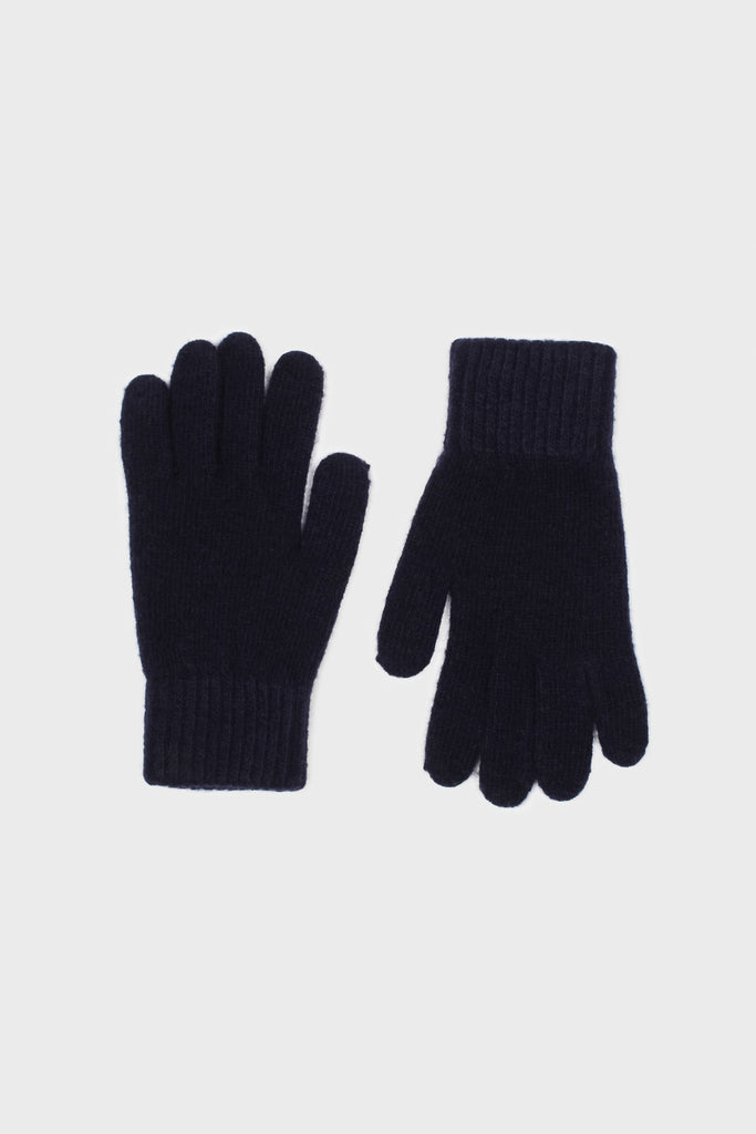 Navy blue smooth wool blend gloves_2