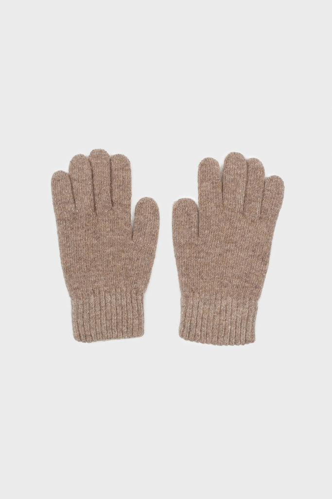 Beige smooth wool blend gloves_1