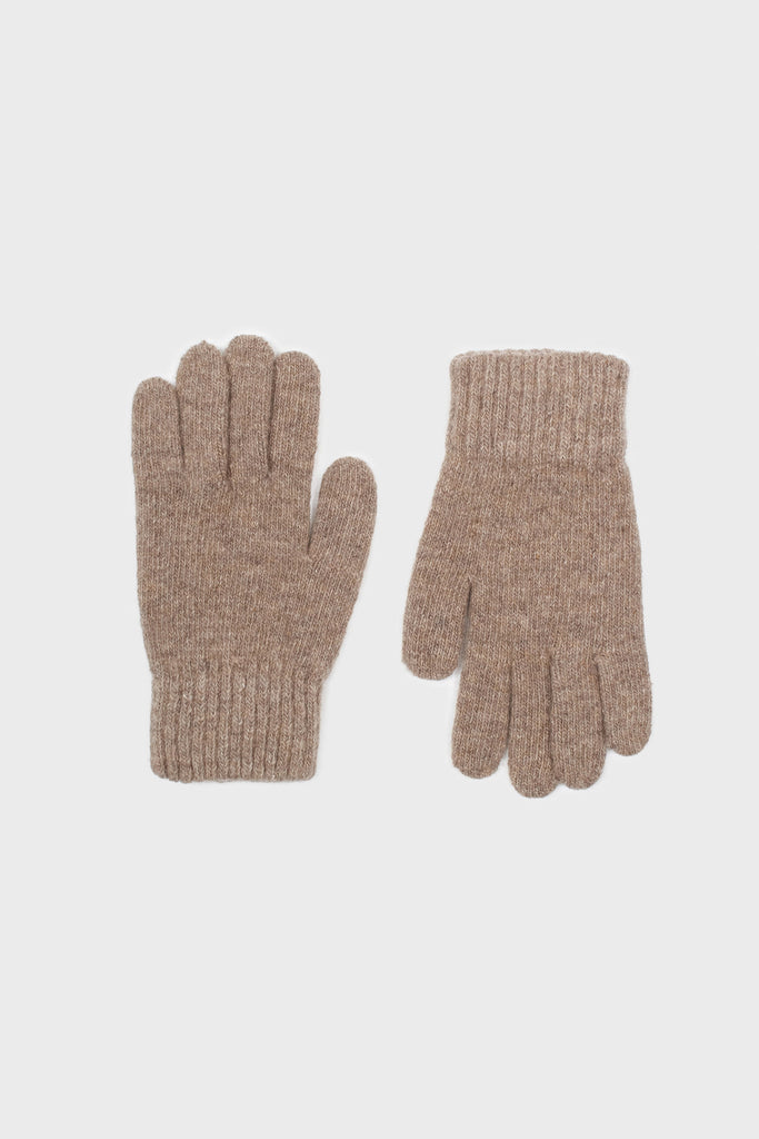 Beige smooth wool blend gloves_3