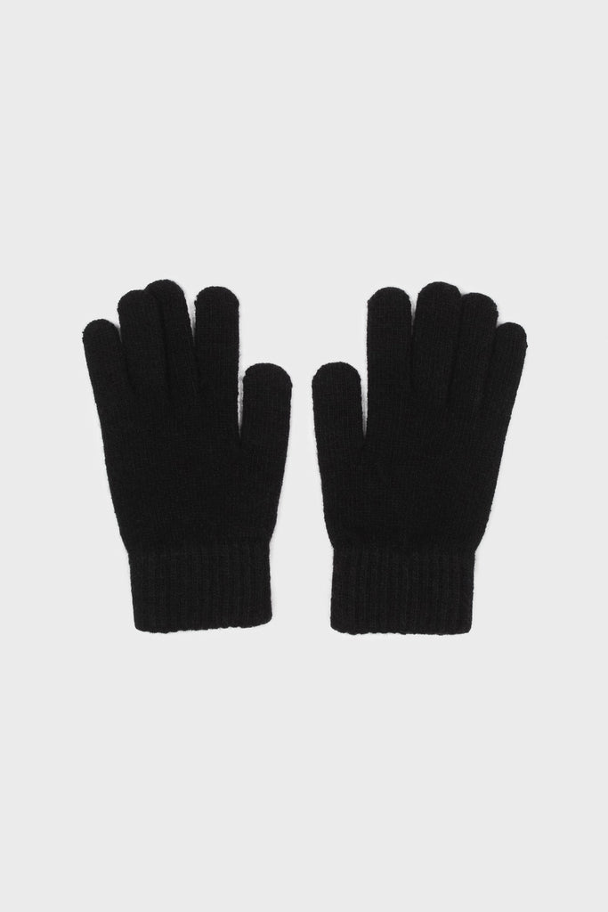 Black smooth wool blend gloves_1