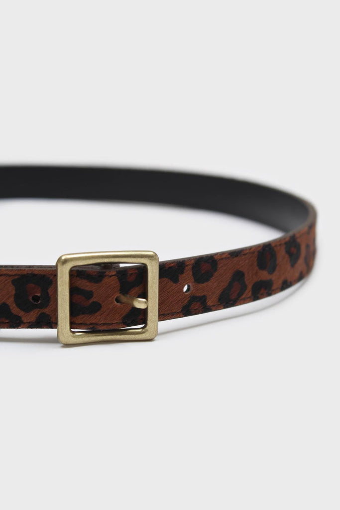 Brown leopard horsehair genuine leather thin belt_1