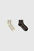 Textured floral strip socks - Set of 2