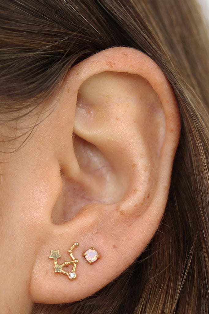 Gold birthstone zodiac earrings / Oct - Opal iridescent ivory_2
