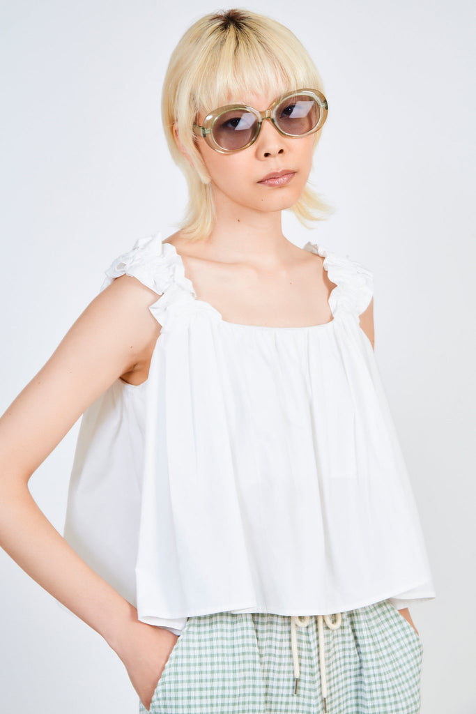 White ruched thick strap tank_1